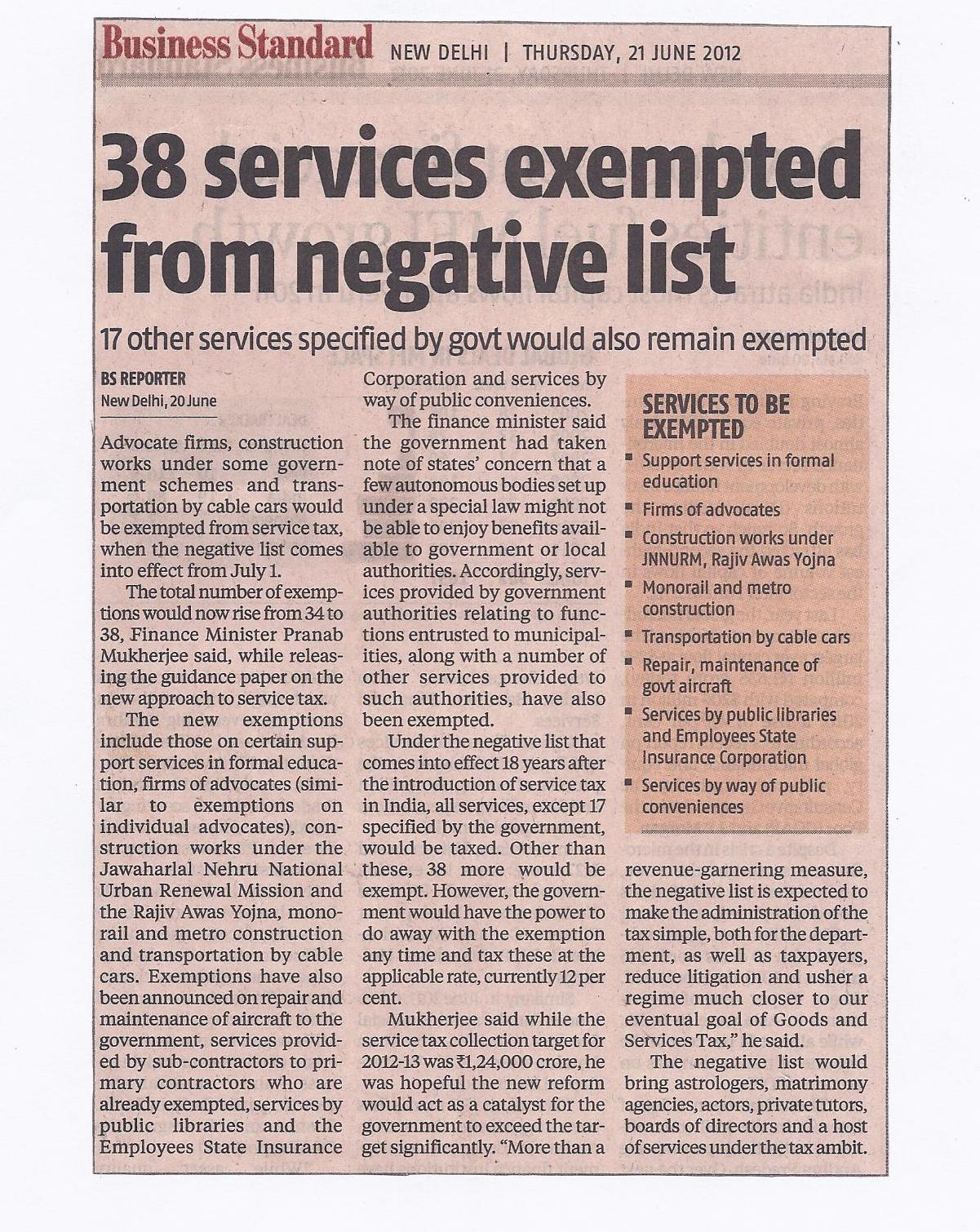 What is Not Service as Per Service Tax: Negative List Of Services